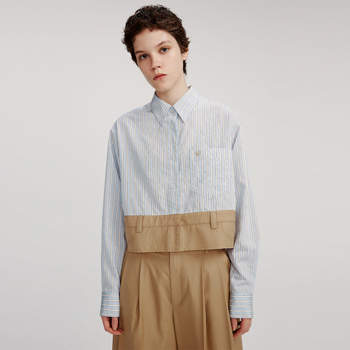 Deconstructed Striped Cropped Shirt